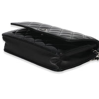 Black Quilted Patent Classic Wallet On Chain