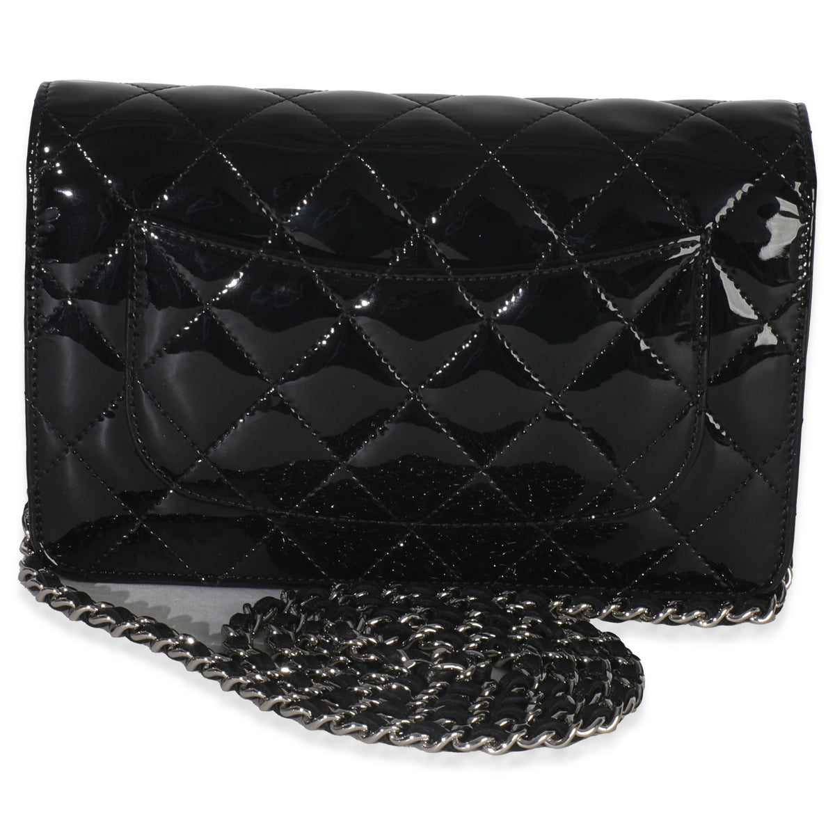 Black Quilted Patent Classic Wallet On Chain