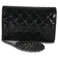 Black Quilted Patent Classic Wallet On Chain