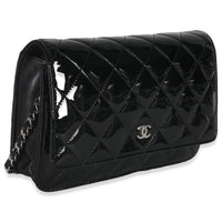 Black Quilted Patent Classic Wallet On Chain