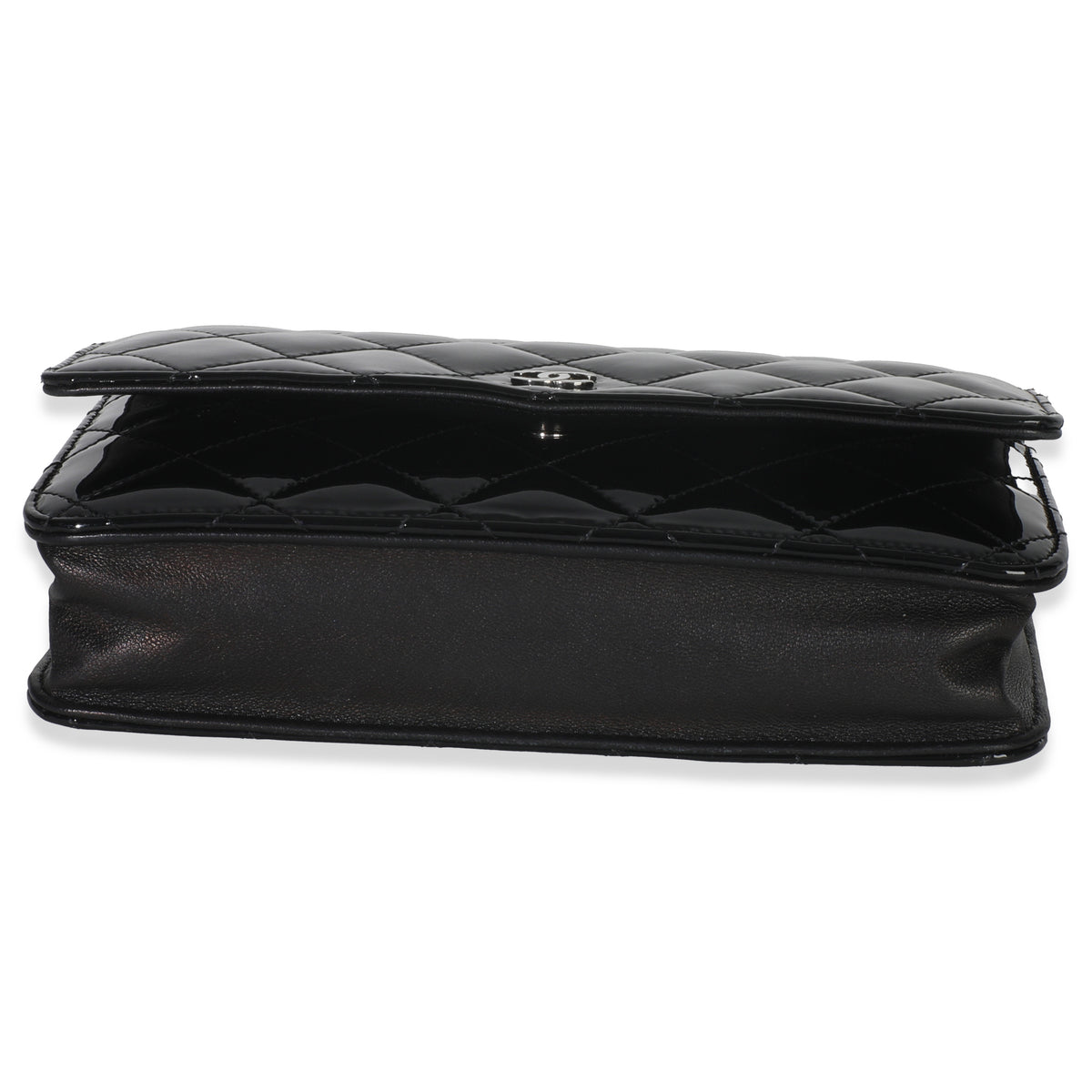 Black Quilted Patent Classic Wallet On Chain