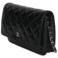 Black Quilted Patent Classic Wallet On Chain