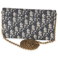 Christian Dior Blue Oblique Canvas Saddle Chain Pouch Handbag bv