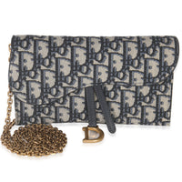 Christian Dior Blue Oblique Canvas Saddle Chain Pouch Handbag fv
