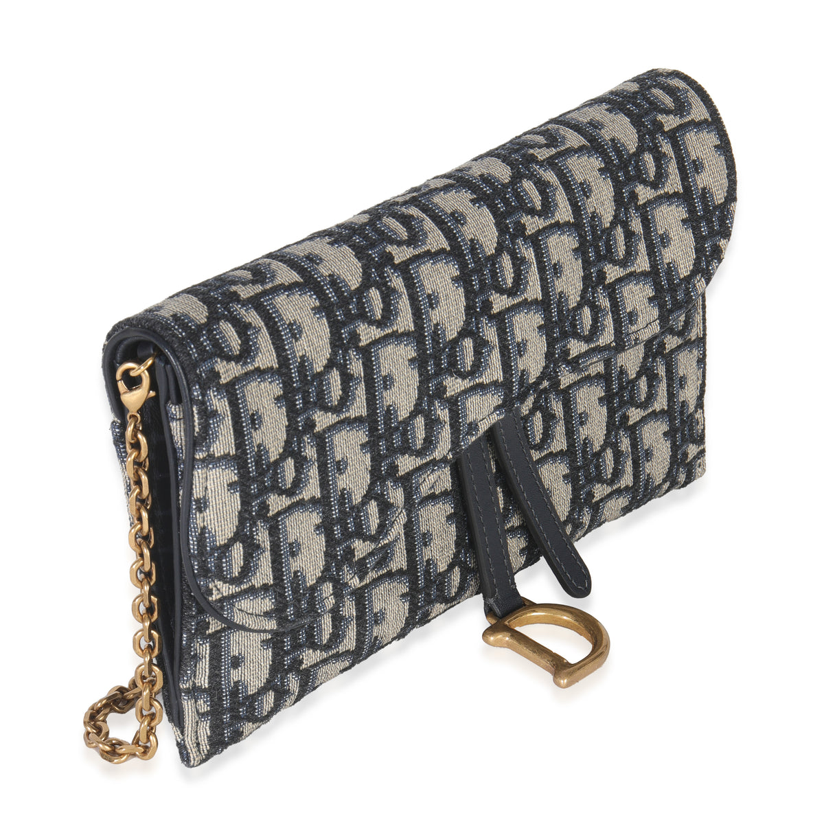 Christian Dior Blue Oblique Canvas Saddle Chain Pouch Handbag pv