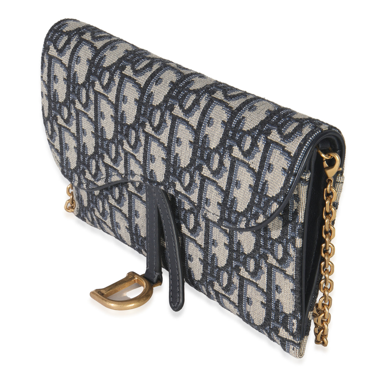 Christian Dior Blue Oblique Canvas Saddle Chain Pouch Handbag sv