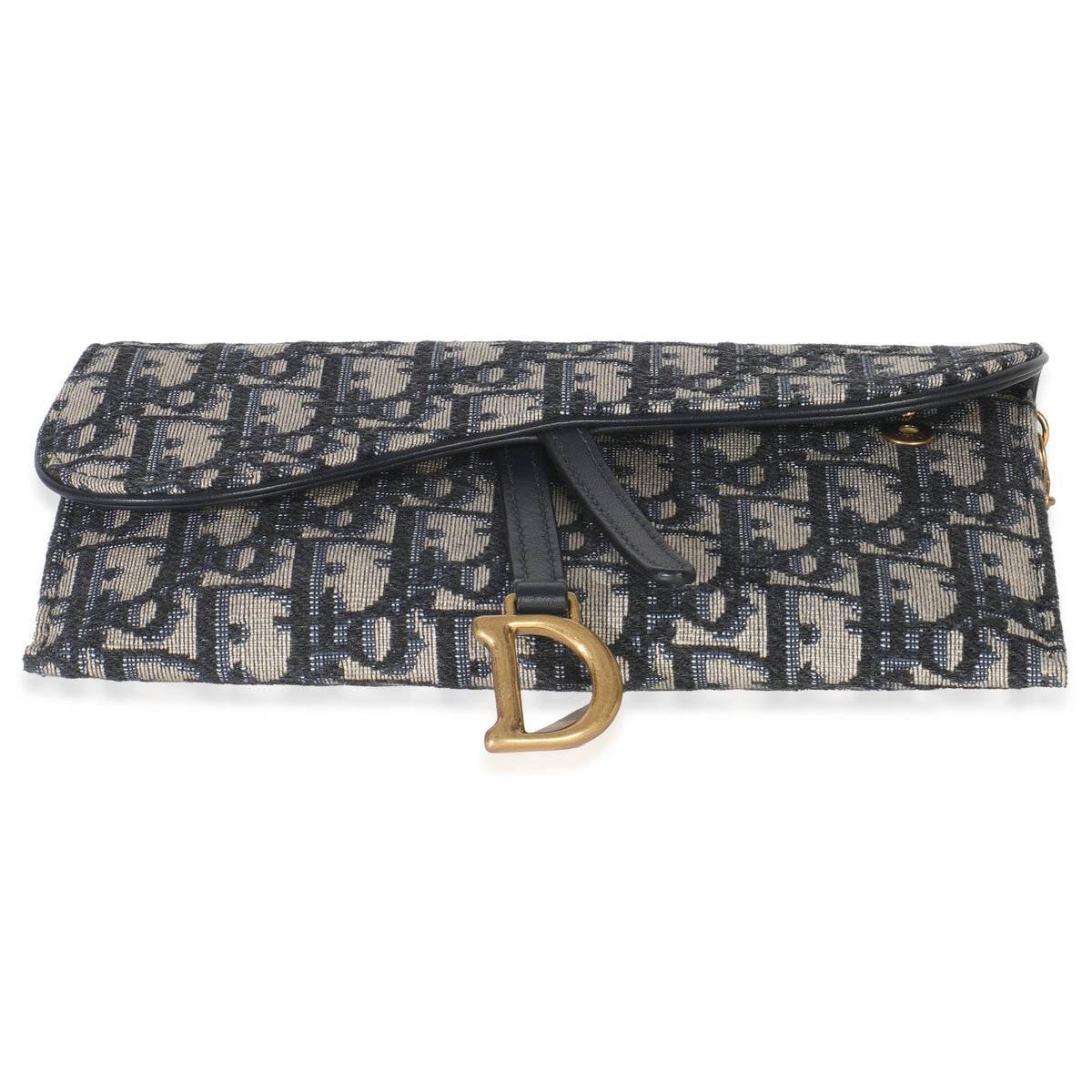 Christian Dior Blue Oblique Canvas Saddle Chain Pouch Handbag stamp