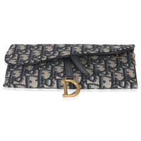Christian Dior Blue Oblique Canvas Saddle Chain Pouch Handbag stamp