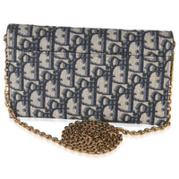 Blue Oblique Canvas Saddle Chain Pouch