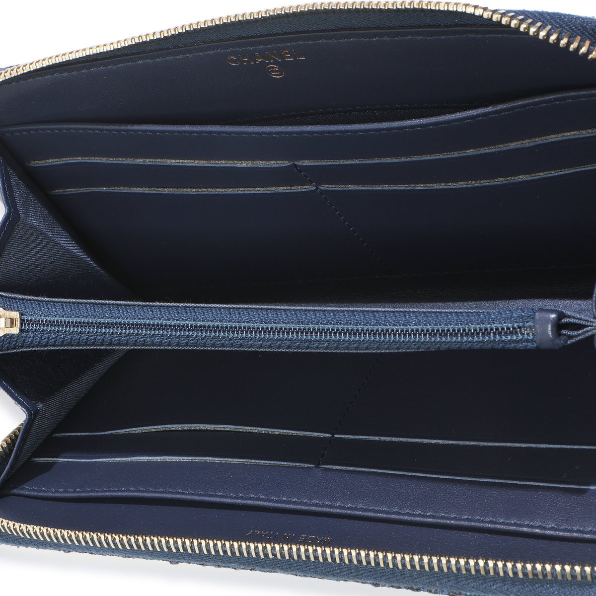 Chanel Blue Metallic Lurex Canvas Deauville Zip Around Wallet Wallet ad1