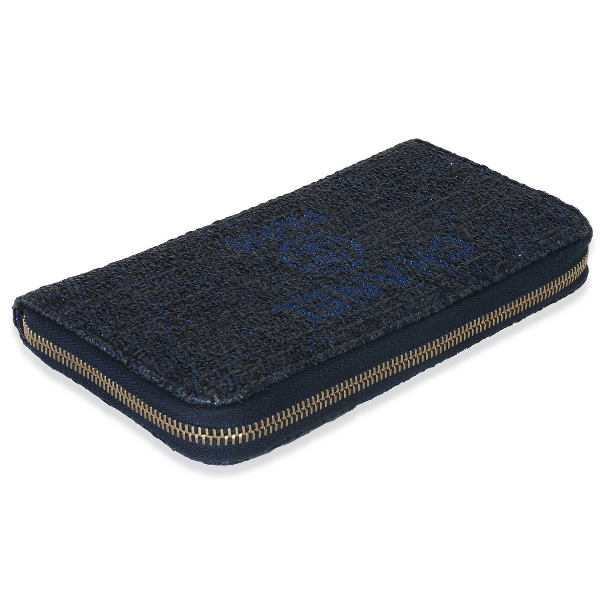 Chanel Blue Metallic Lurex Canvas Deauville Zip Around Wallet Wallet av