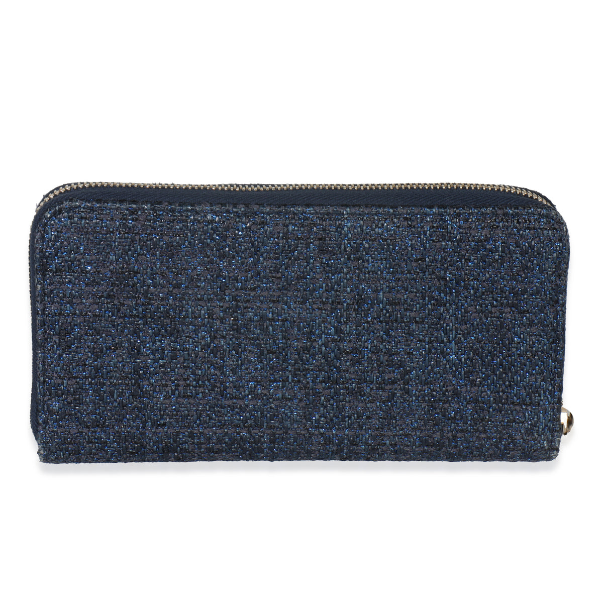 Chanel Blue Metallic Lurex Canvas Deauville Zip Around Wallet Wallet bv
