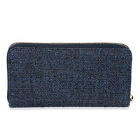 Chanel Blue Metallic Lurex Canvas Deauville Zip Around Wallet Wallet bv