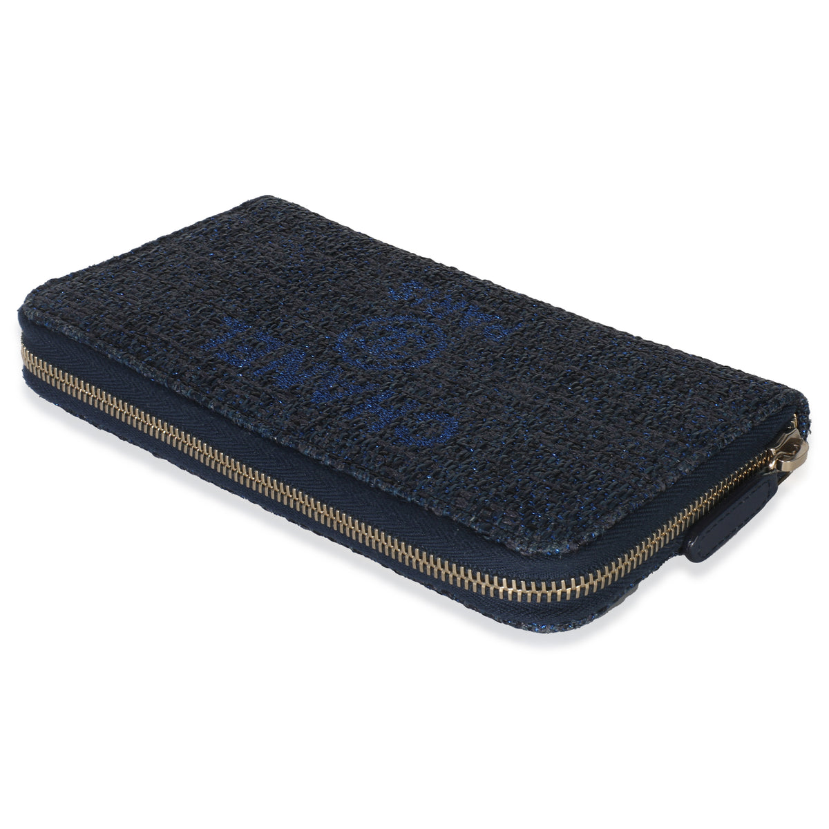 Chanel Blue Metallic Lurex Canvas Deauville Zip Around Wallet Wallet clasp