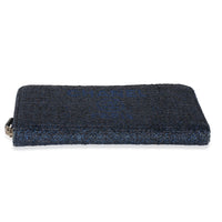 Chanel Blue Metallic Lurex Canvas Deauville Zip Around Wallet Wallet stamp
