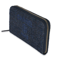 Chanel Blue Metallic Lurex Canvas Deauville Zip Around Wallet Wallet sv
