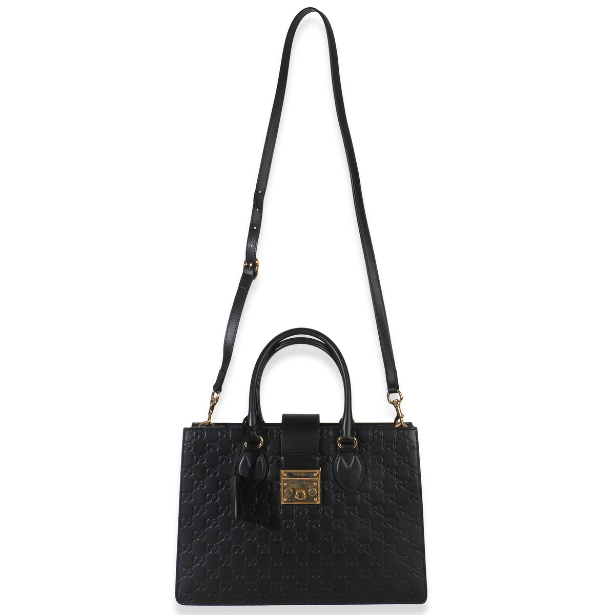 Black Guccissima Leather Medium Padlock Convertible Tote