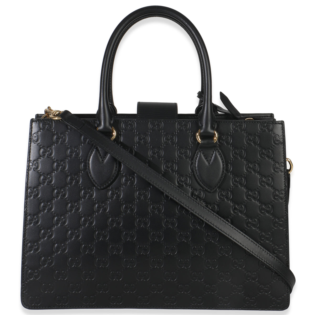 Black Guccissima Leather Medium Padlock Convertible Tote