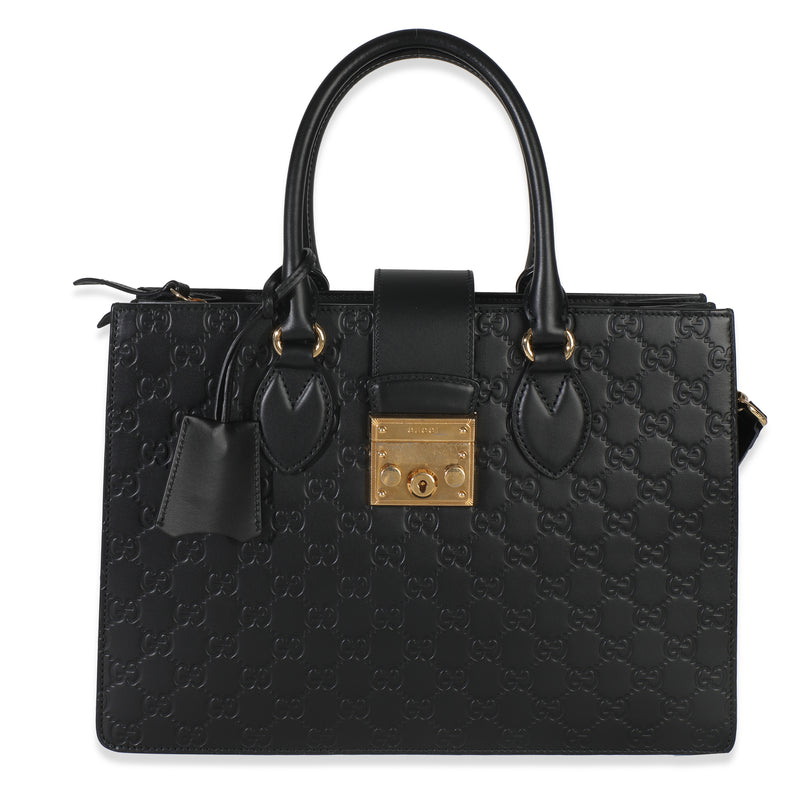 Black Guccissima Leather Medium Padlock Convertible Tote