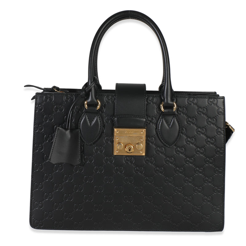 Black Guccissima Leather Medium Padlock Convertible Tote