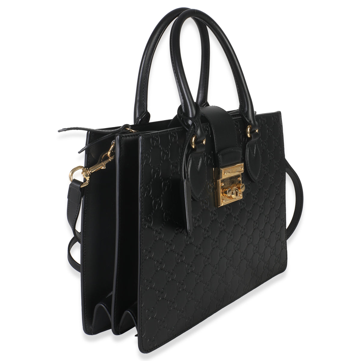 Black Guccissima Leather Medium Padlock Convertible Tote