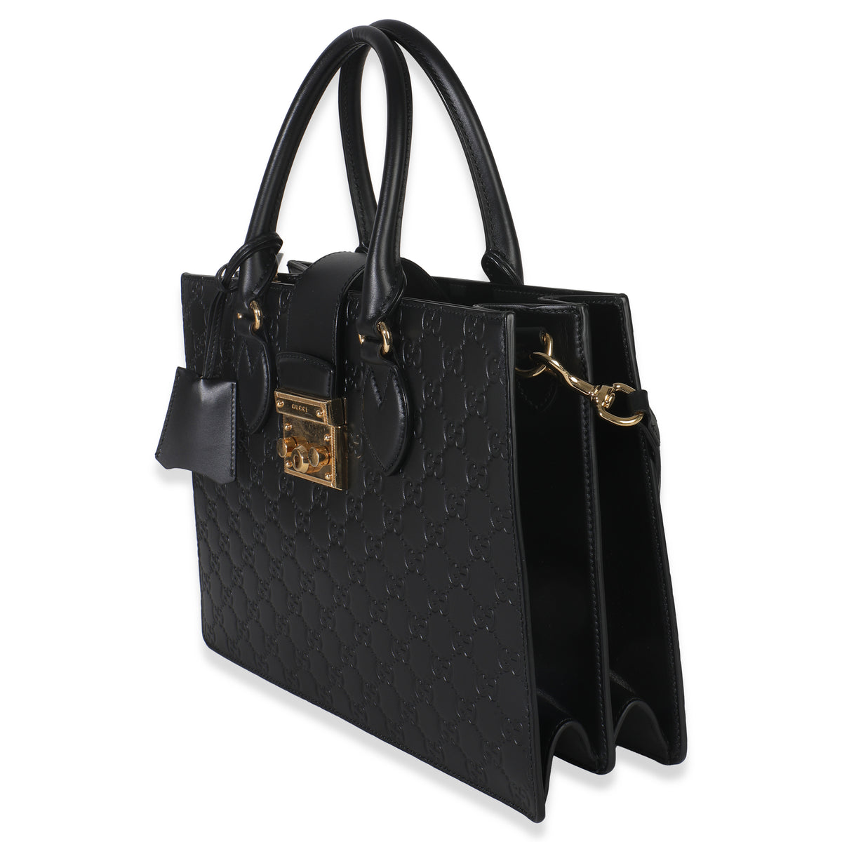 Black Guccissima Leather Medium Padlock Convertible Tote