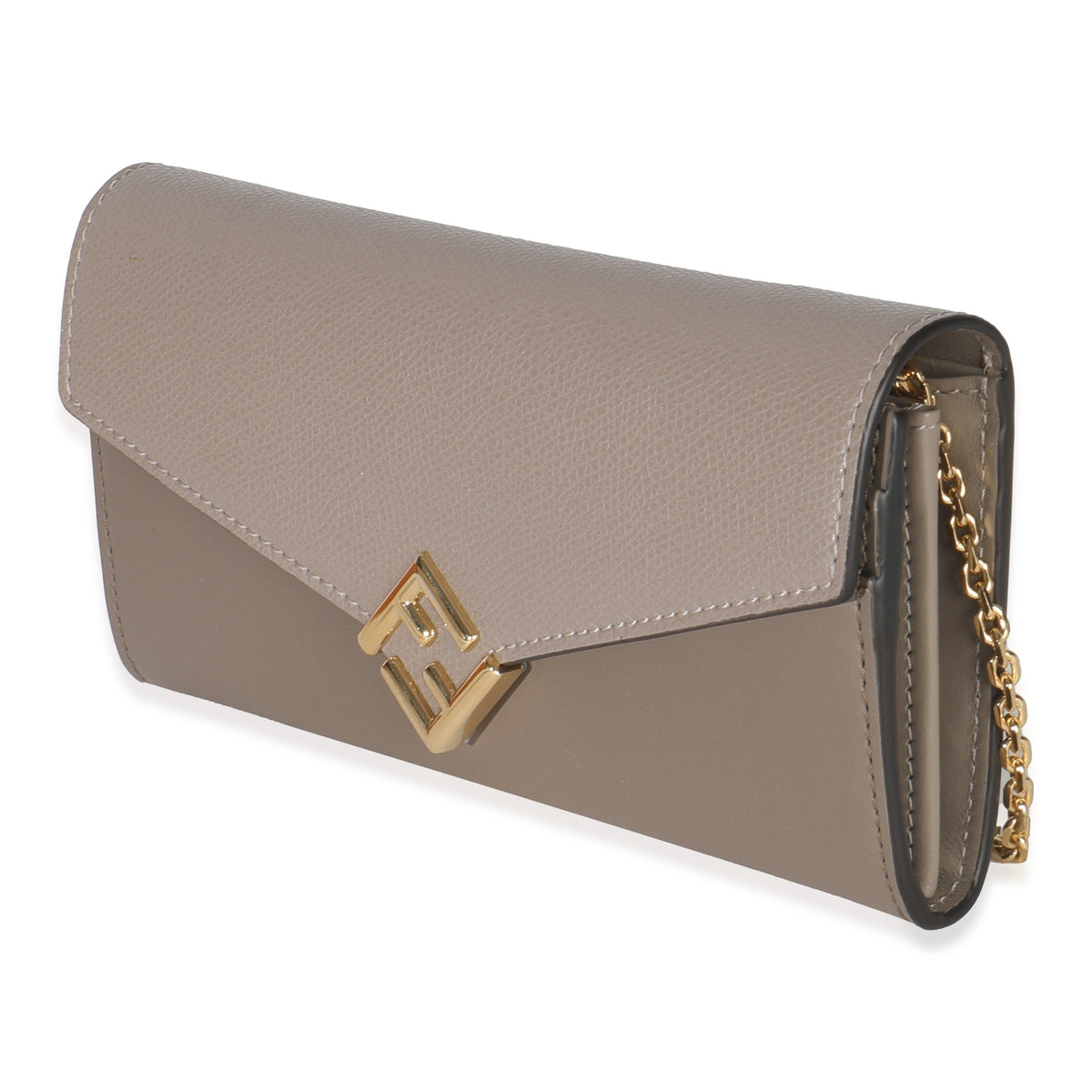 Fendi Grey Vitello King Cruise FF Diamonds Continental Envelope Wallet On Chain Handbag sv
