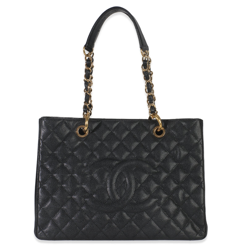 Black Quilted Caviar Grand Shopper Tote