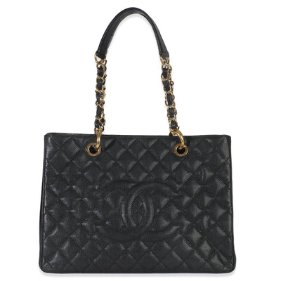 Black Quilted Caviar Grand Shopper Tote