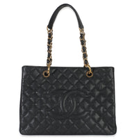 Black Quilted Caviar Grand Shopper Tote