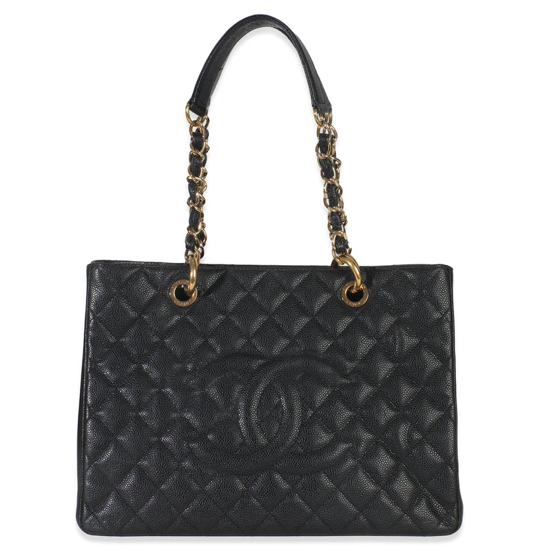 Black Quilted Caviar Grand Shopper Tote