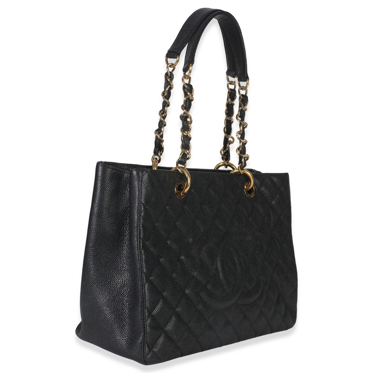 Black Quilted Caviar Grand Shopper Tote