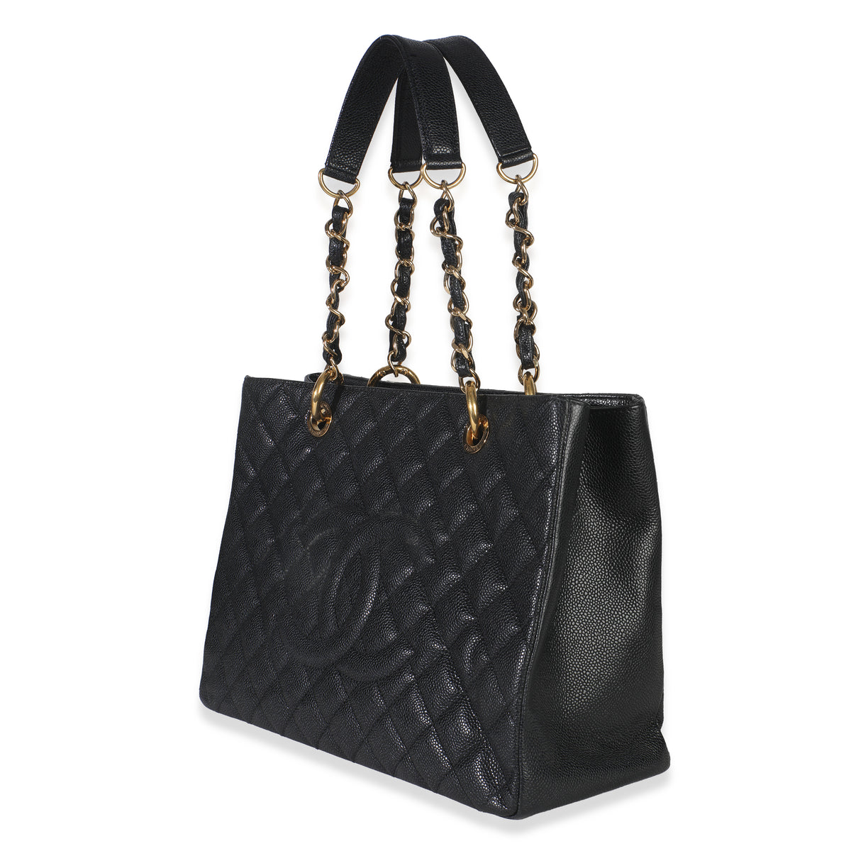 Black Quilted Caviar Grand Shopper Tote