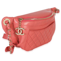 Pink Crumpled Glazed Quilted Lambskin Front Pocket Belt Bag