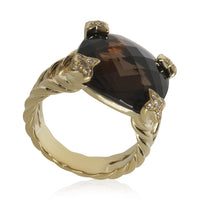 David Yurman Yellow Gold Smokey Quartz and Diamond On Point Ring bv
