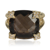 David Yurman Yellow Gold Smokey Quartz and Diamond On Point Ring fv
