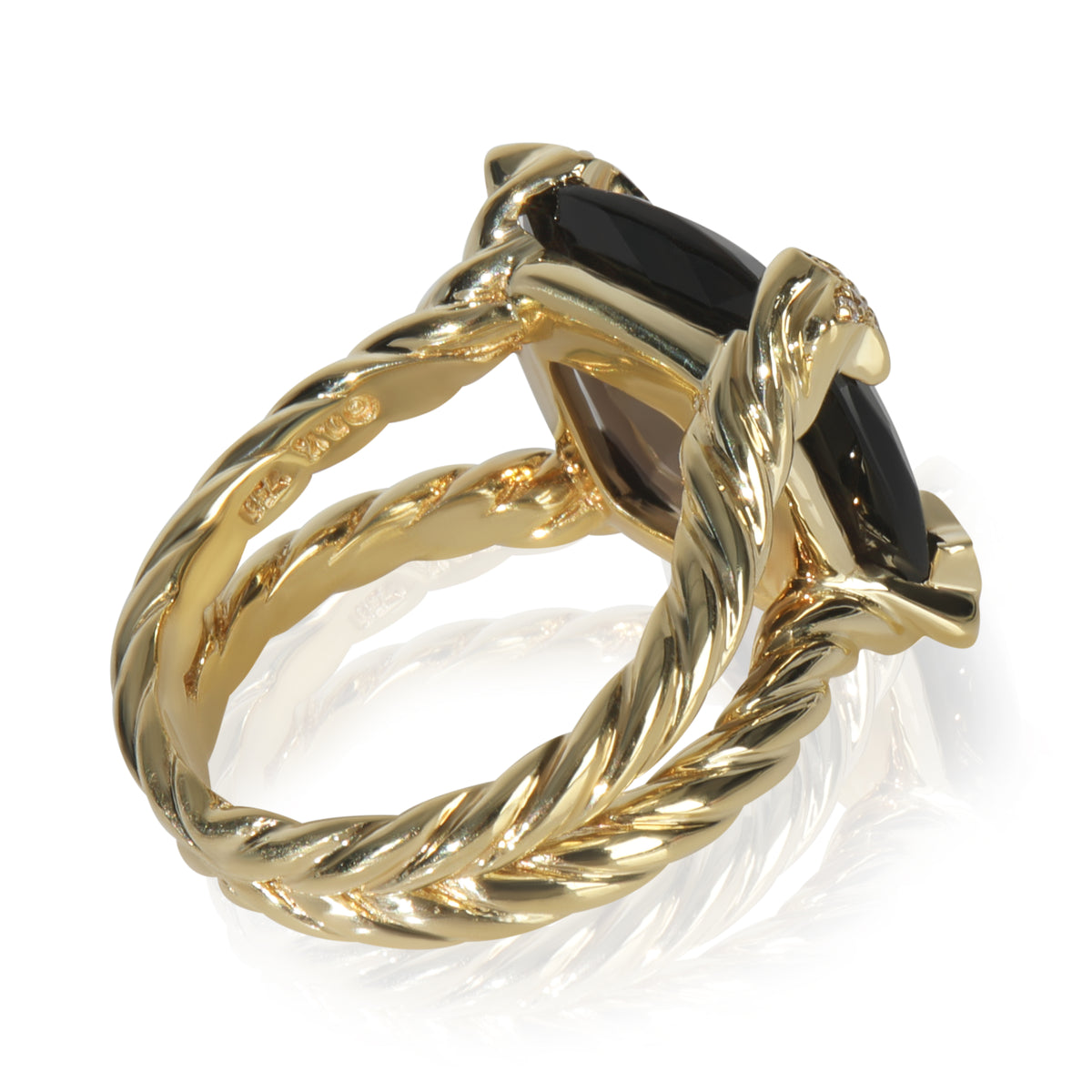 David Yurman Yellow Gold Smokey Quartz and Diamond On Point Ring pv