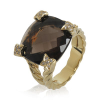Yellow Gold Smokey Quartz and Diamond On Point Ring