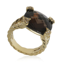 Yellow Gold Smokey Quartz and Diamond On Point Ring