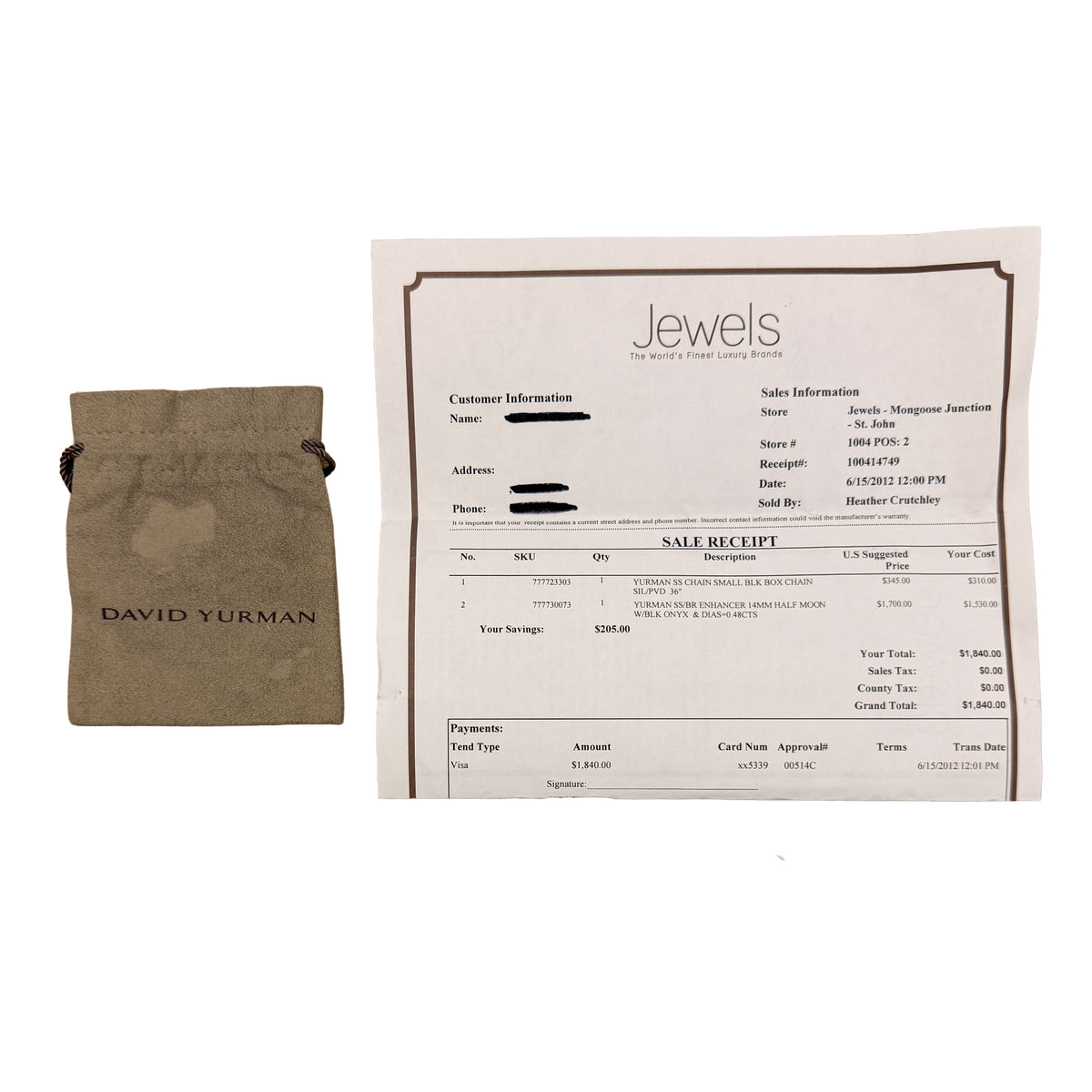 David Yurman Yellow Gold & Sterling Silver Onyx and Diamond Renaissance Half Moo box