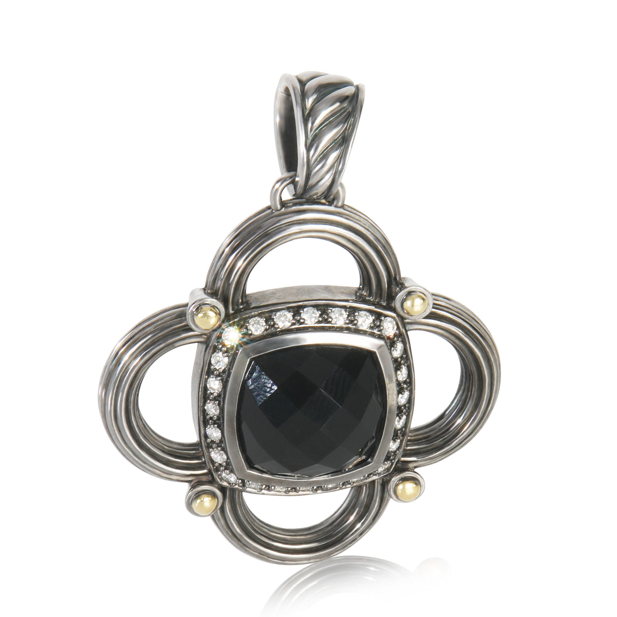David Yurman Yellow Gold & Sterling Silver Onyx and Diamond Renaissance Half Moo sv