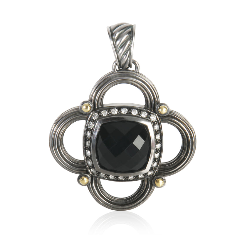 Yellow Gold & Sterling Silver Onyx and Diamond Renaissance Half Moo