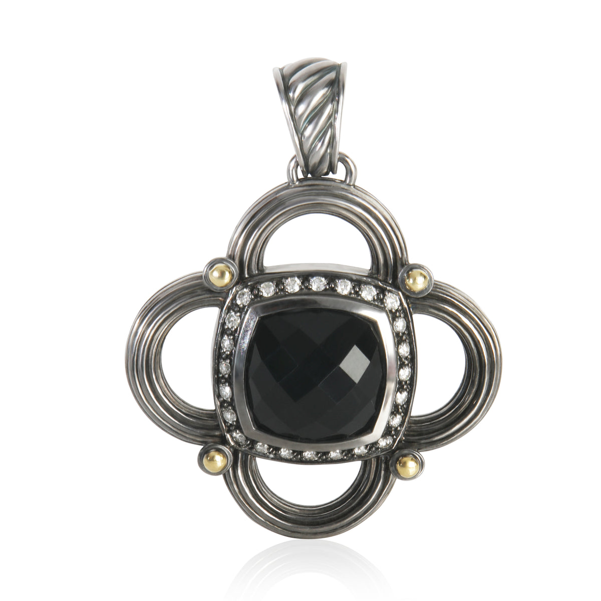 Yellow Gold & Sterling Silver Onyx and Diamond Renaissance Half Moo