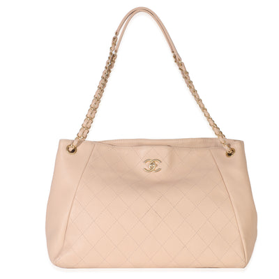 Chanel Beige Quilted Supple Calfskin Rock Shopping Tote Handbag fv