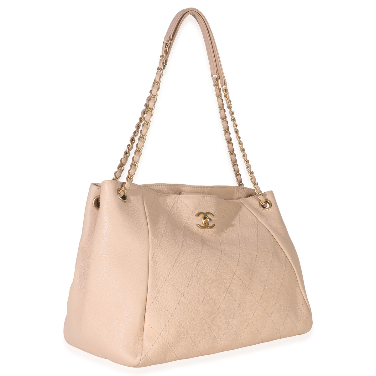 Chanel Beige Quilted Supple Calfskin Rock Shopping Tote Handbag pv