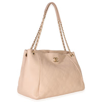 Chanel Beige Quilted Supple Calfskin Rock Shopping Tote Handbag pv