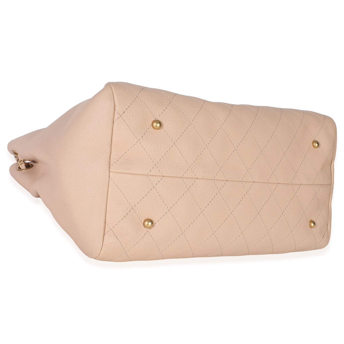 Chanel Beige Quilted Supple Calfskin Rock Shopping Tote Handbag stamp