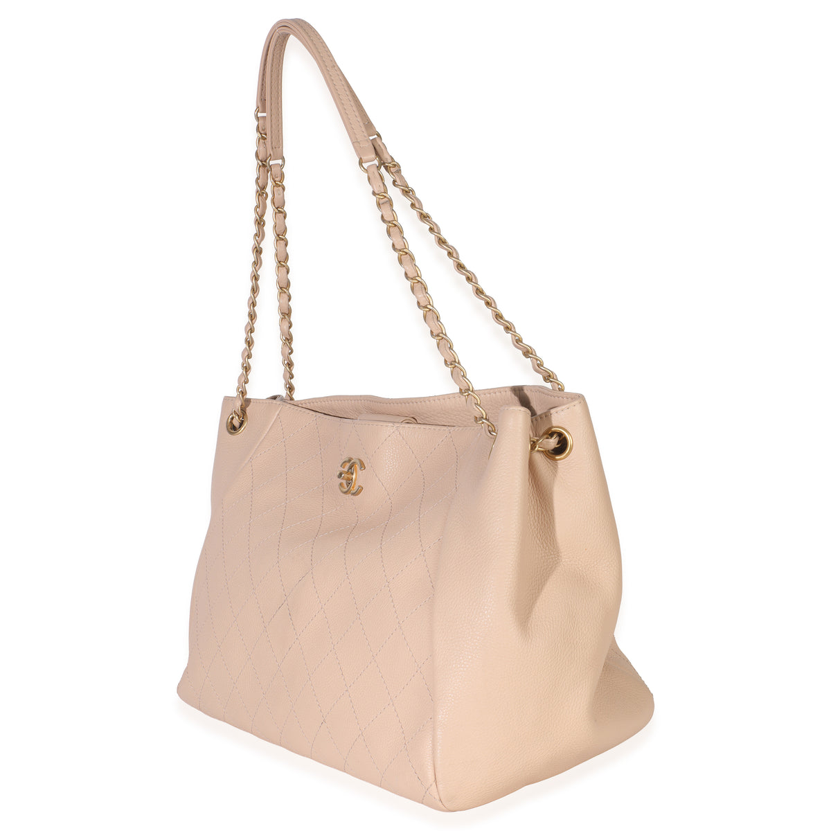 Chanel Beige Quilted Supple Calfskin Rock Shopping Tote Handbag sv