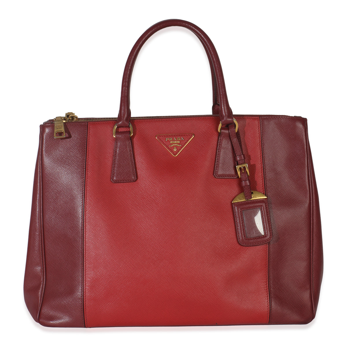 Red Saffiano Stripe Lux Galleria Medium Double Zip Tote