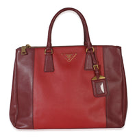 Red Saffiano Stripe Lux Galleria Medium Double Zip Tote